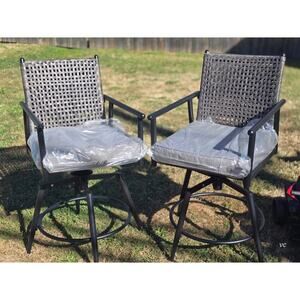 360 Degree Swivel Bar Stool Set of 2 with Metal Frame and PE Rattan Backrest